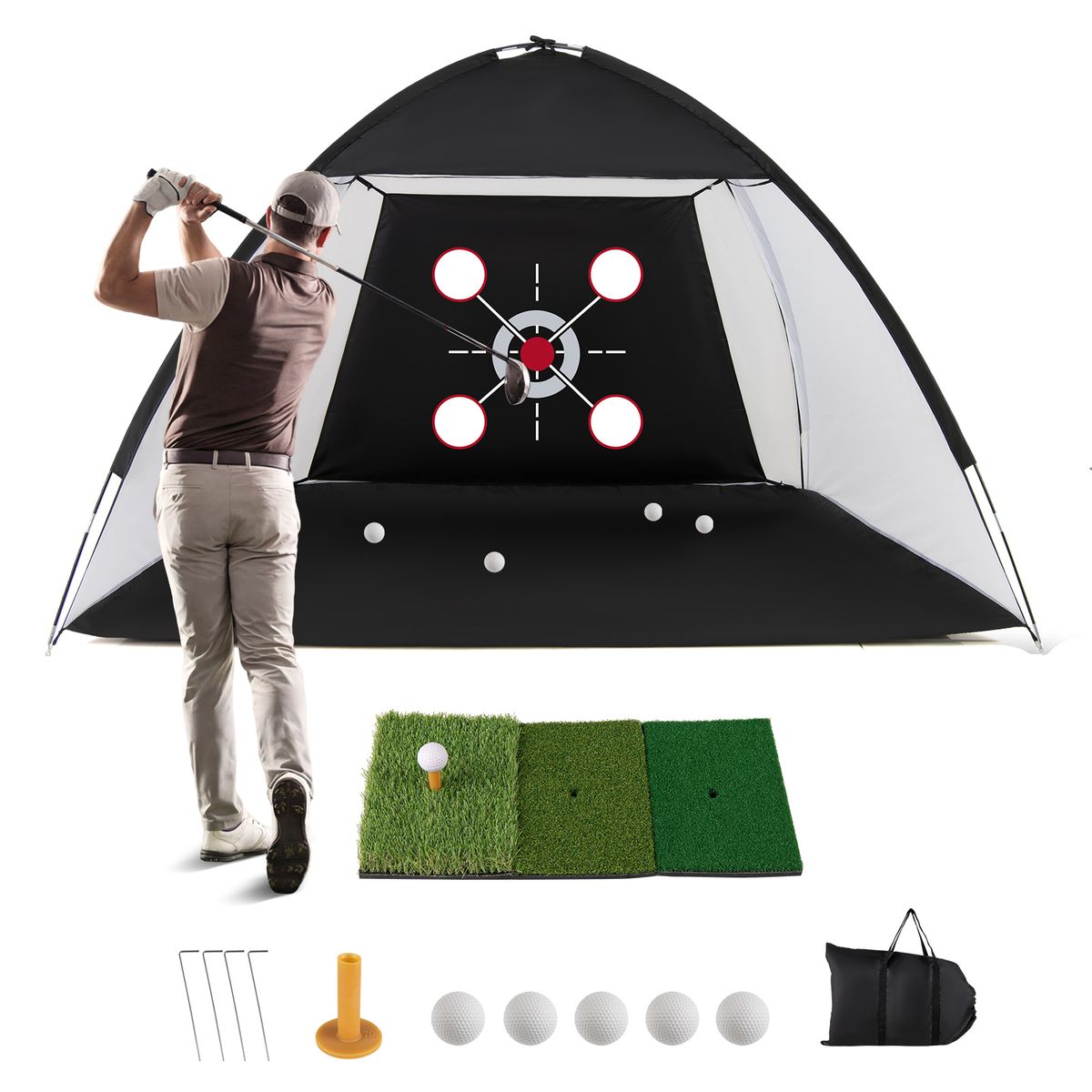 Coast Golfoefennet met afslagmat - inclusief draagtas en slagsteun - geschikt voor binnen en buiten - zwart