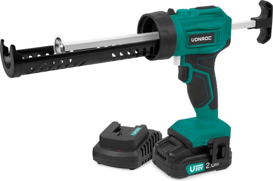 VONROC Accu Kitspuit 20V - duwkracht 1.18kN/120kg - anti-drup systeem - variabele snelheidsregeling - geschikt voor alle gangbare kitpatronen - Incl. 2.0Ah Accu en snellader