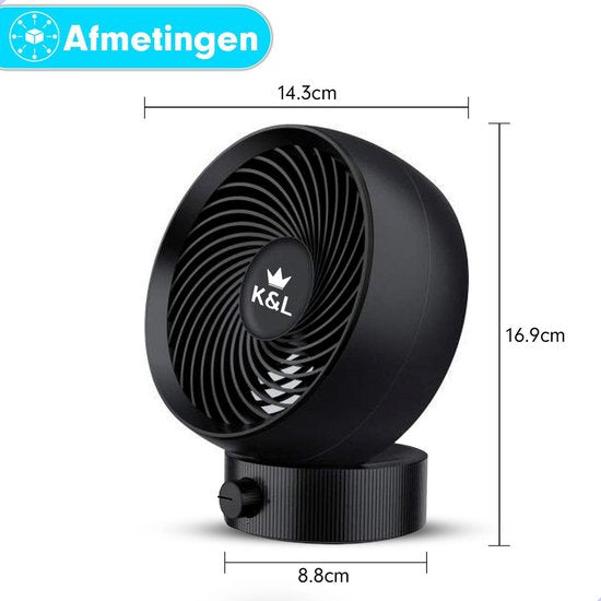 K&L Stille Ventilator - Tafelmodel - USB powered - Kantelbaar - Zwart