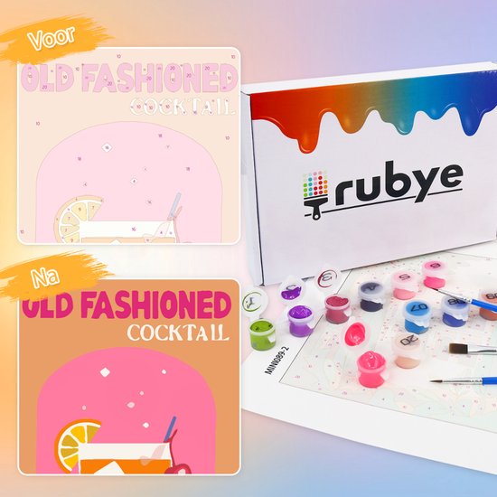 Rubye® Schilderen Op Nummer Volwassenen – Vodka Martini - Cocktails – Inclusief Verf en Penselen – Canvas Schildersdoek - Kleuren op Nummer - Dubbele Set - 15x20cm