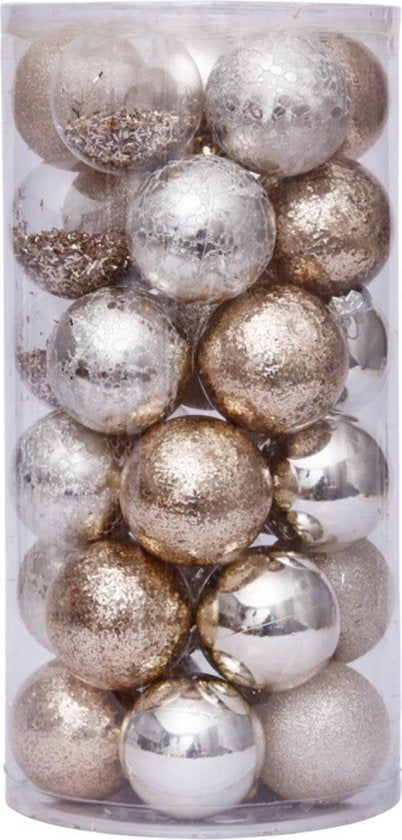 Luxe Kerstballen Set 30 Stuks – Goud & Zilver Ø6cm – Kerstboom Decoratie Se