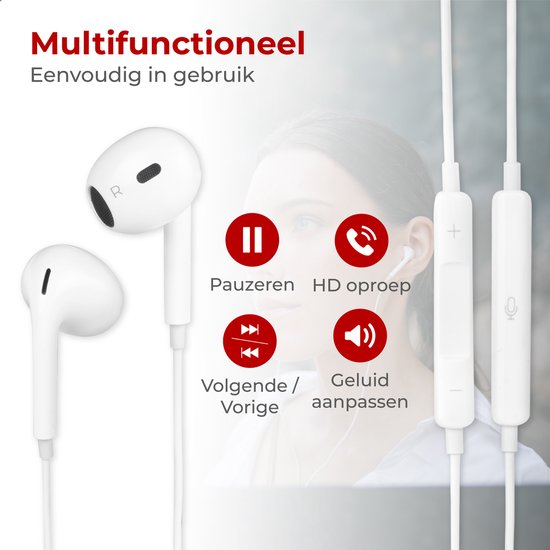 Nuvance - Oortjes met Draad - USB-C Aansluiting - Oordopjes met Draad - In-Ear Oortjes met Draad en Microfoon - Geschikt voor Samsung - Wit