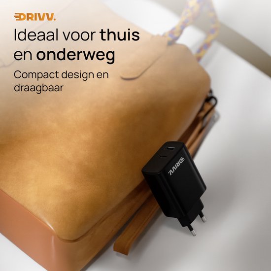 Drivv. USB C Oplader 35W - 2 in 1 Snellader - USB C & USB A aansluiting - Adapter