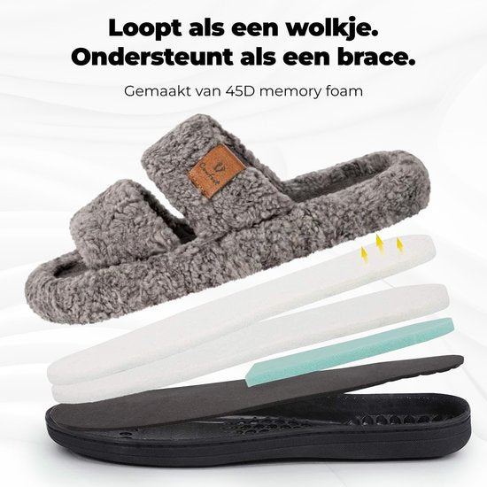 Pantoffels Dames - Sloffen - Maat 42/43 - Grijs - Anti-slip - Comfeet