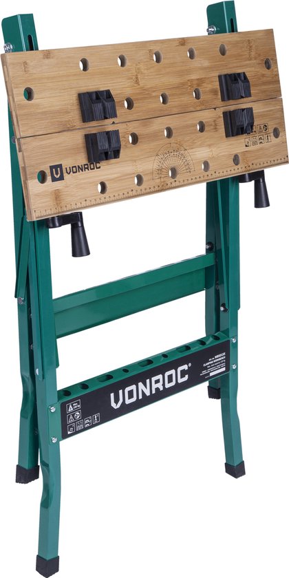 VONROC Werkbank – Voorzien van bamboe werkblad – Opvouwbaar & belastbaar tot 150kg