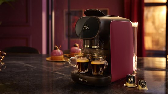 Philips L'OR Barista Sublime Koffiezetapparaat LM9012/50 - Geschikt voor Capsules - Koffiecupmachine en 9 Espresso en Barista Capsules - Zwart en Rood