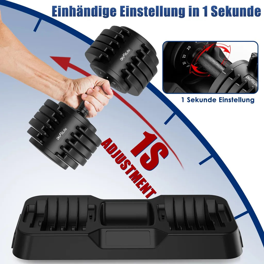 DH FitLife Verstelbare Halter 10-in-1 - 4-25 kg - Zwart - Gietijzer - Compact ontwerp