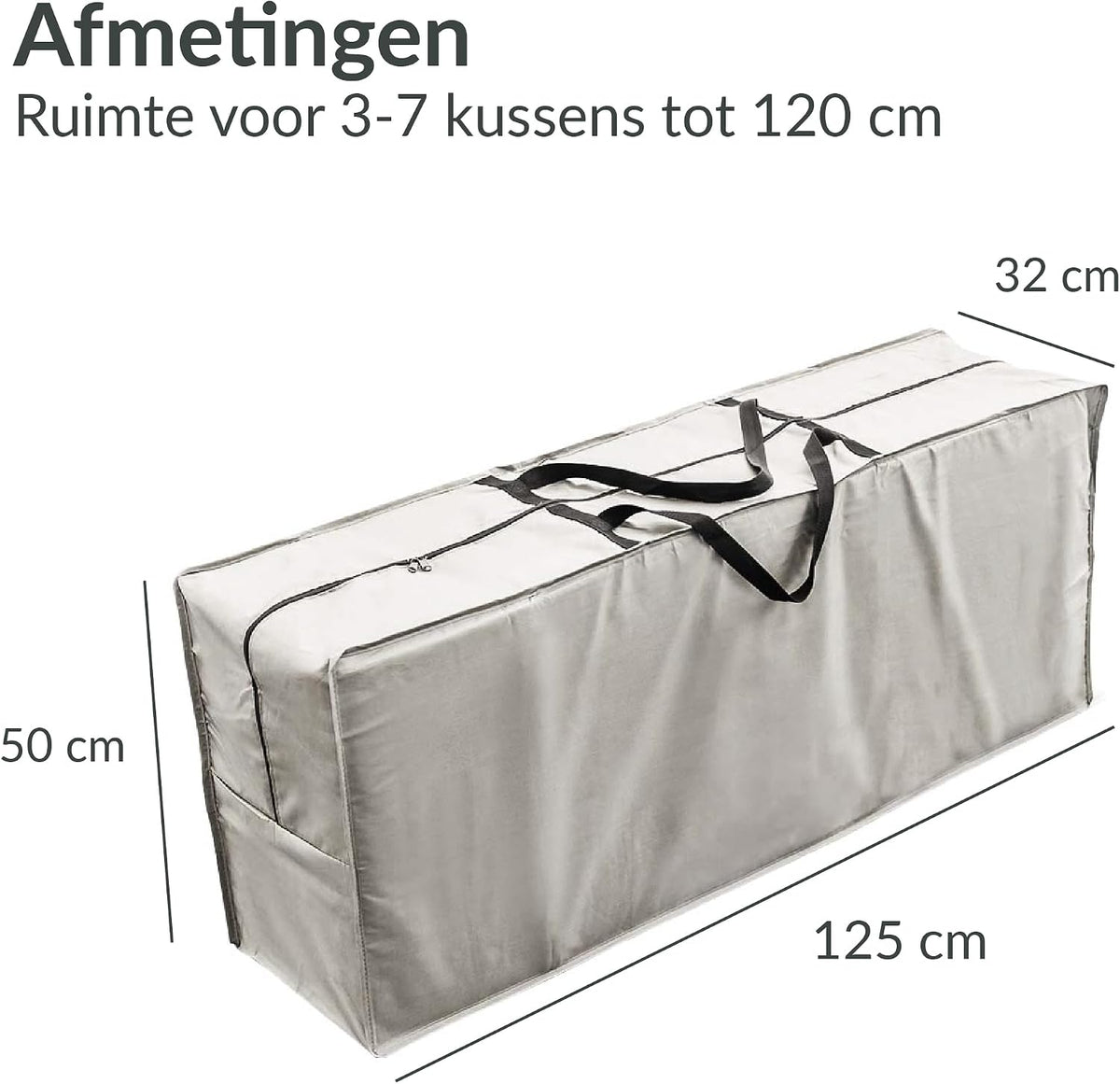 Chefarone Opbergtas voor Tuinkussens - Waterafstotend - 125 x 50 x 32 cm - 420D Polyester - Lichtgrijs