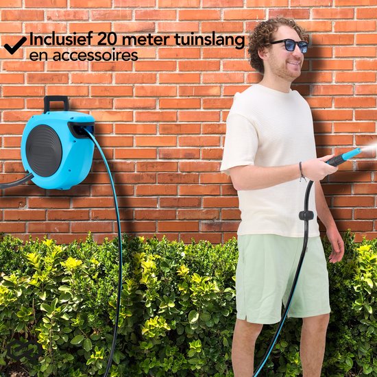 Infinity Goods Wandslangbox - 20 Meter - Slanghouder - Tuinslang Met Haspel - 180° Draaibaar - Automatisch - Slanghaspel