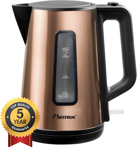 Bestron Waterkoker AWK1000CO - 2200W - 1,7L - Automatisch uitschakelen - Koper - 5 jaar garantie