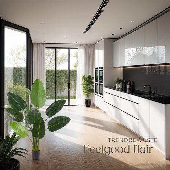 tectake® Kunstmatige Paradijsvogelboom Tropic – Strelitzia - Natuurgetrouwe Kunstplant met Gedetailleerde Bladeren en Stevige Bloempot – Onderhoudsvriendelijk en Veelzijdig – Hoogte: 120 cm