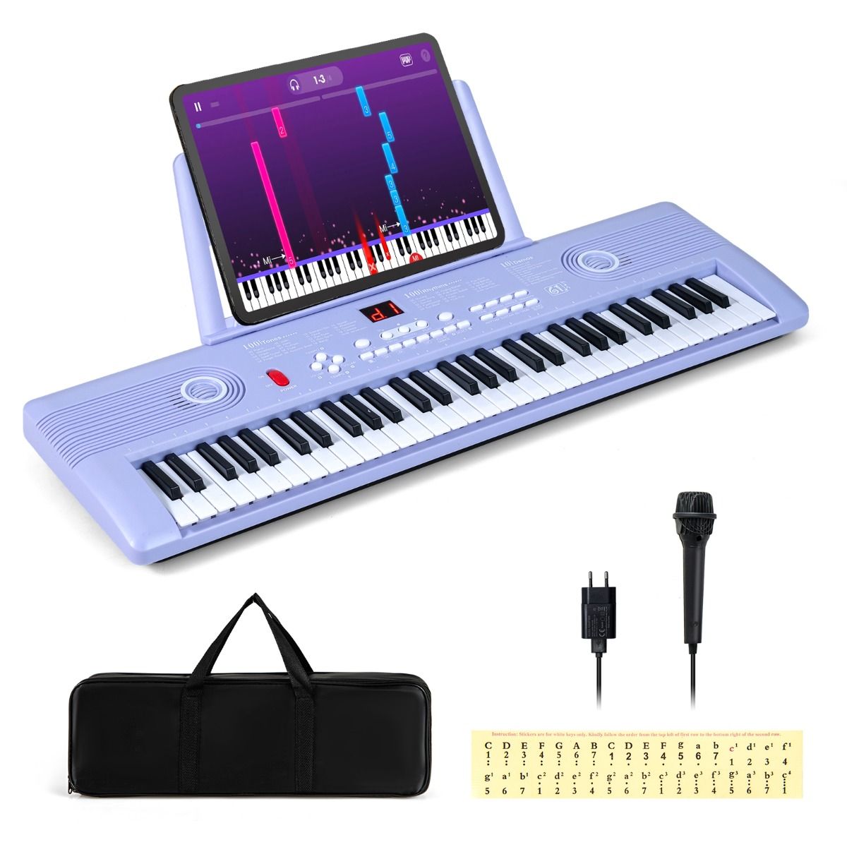 Coast Keyboardpiano 61 Toetsen - Inclusief Standaard, Microfoon en Draagtas - Paars