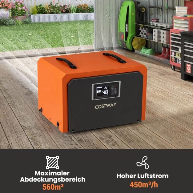 Coast Bouwdroger Oranje – Industriële Luchtontvochtiger 60L per Dag met Afvoerslang en 24-uurs Timer – 49 x 31,5 x 32 cm