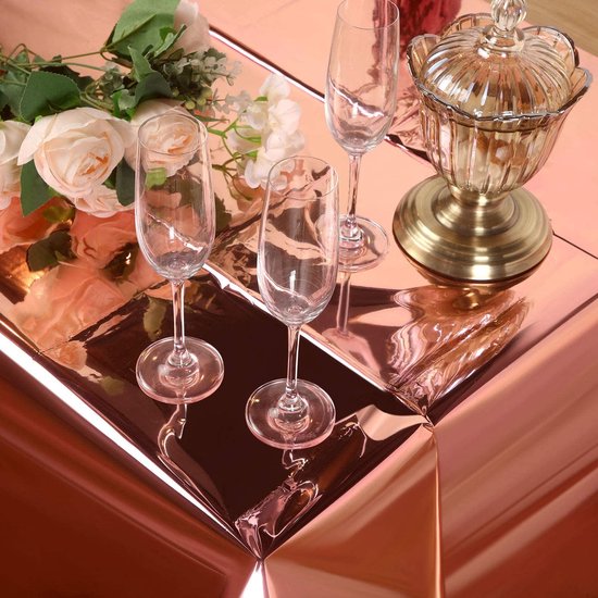 Partizzle 2x Rose Goud Plastic Wegwerp Tafelkleed Set - Verjaardag Bruiloft Sweet 16 Versiering - Feest Decoratie - 274 x 137 cm