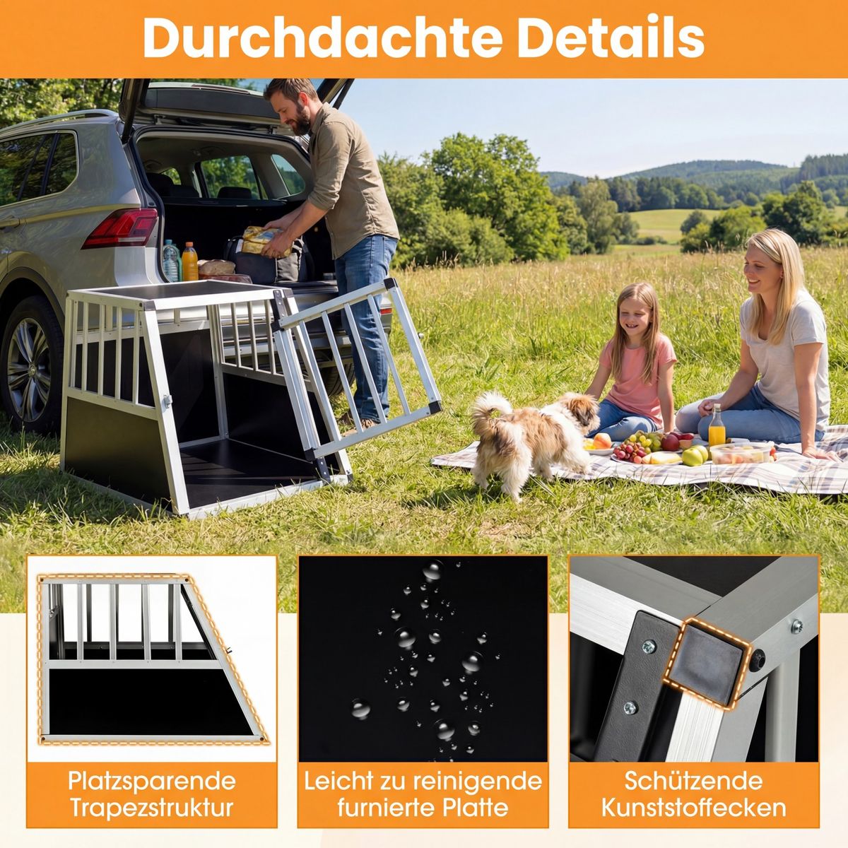 Coast Dierenvervoerbox - afsluitbare deur - uitneembare scheidingswand - aluminium - 69,5 x 54 x 50,5 cm - zilver en zwart