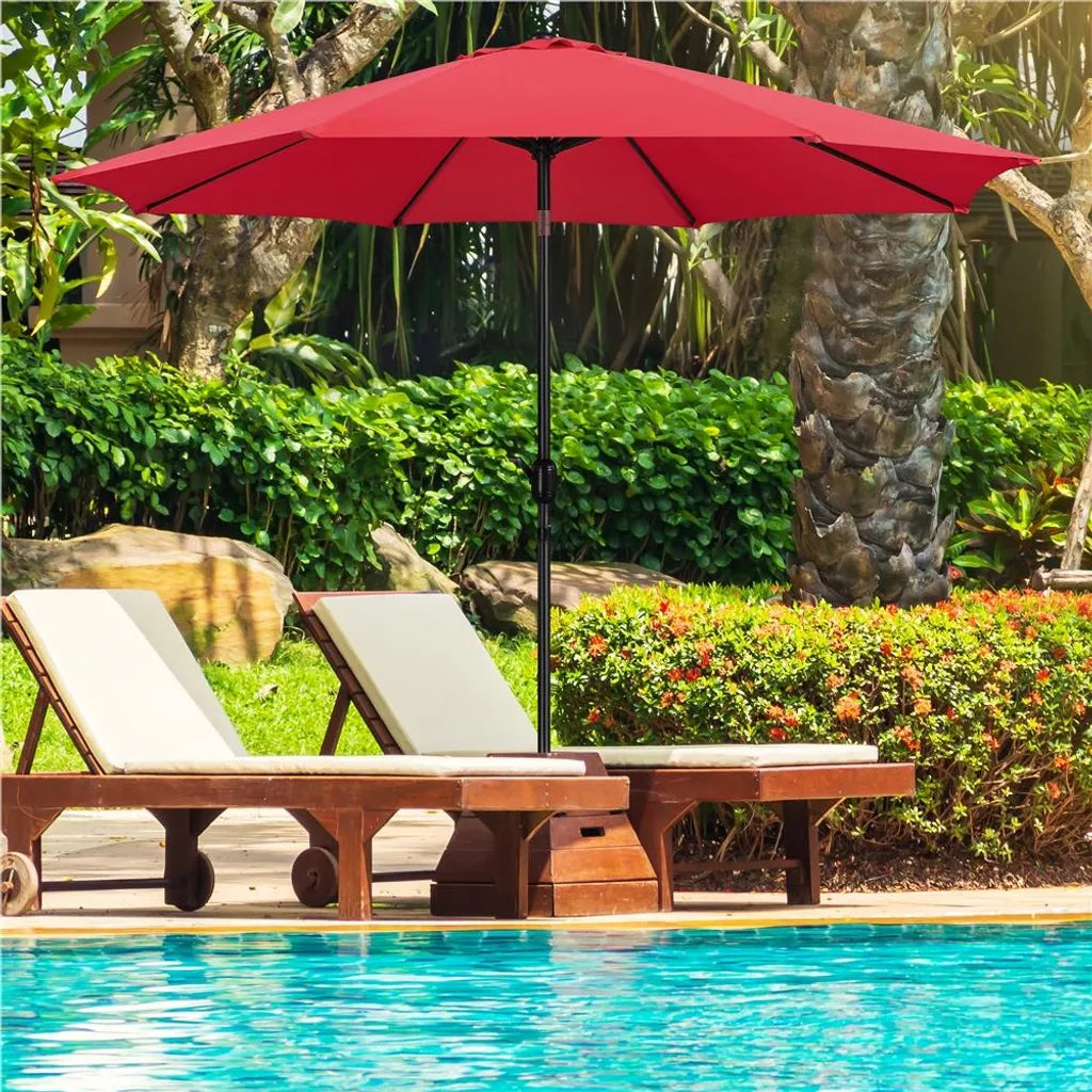 Yaheetech Parasol Ø300 cm - Rood - Kantelbare Tuinparasol met Slingermechanisme en UV50+ Bescherming