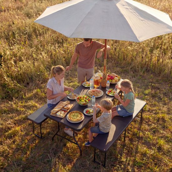 LifeGoods Inklapbare Picknickset - 124cm x 61,5cm - Tuintafel met 2 Banken - Weerbestendig - Campingtafel - Biertafel Opklapbaar - Voor Binnen en Buiten - Voor 4 tot 6 Personen - Zwart