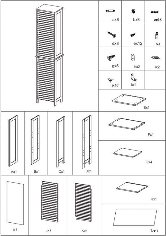 5Five Kolomkast - hoog - 34 x 24 x 170 cm - bamboe - bruin - badkamerkast - badkamer meubel