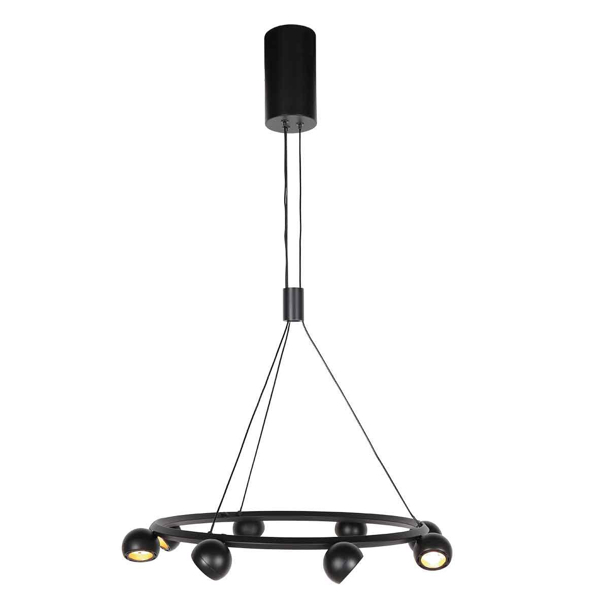 8-lichts zwarte ronde hanglamp Marcadore ø60 cm - Draaibaar, in hoogte verstelbaar, kunststof/metaal - Steinhauer