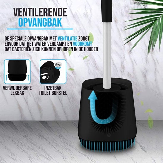 Strex Toilettenbürste Silikon mit Halter Schwarz – Schnelltrocknend, hygienisch & antibakteriell wirkend – WC-Bürste – Toilettenbürstenhalter