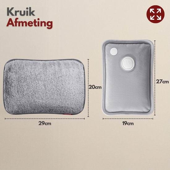 Coozie Elektrische Kruik – 1L – met ThermoSoft Hoes van Fluffy Stof – Verwarmende Zachte Warmwaterkruik – Warmtekruik – Grijs