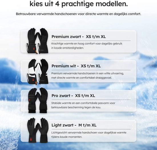 Saaf Light Verwarmde Handschoenen – Oplaadbaar – 3 Warmtestanden tot 68°C – Water- en Winddicht – Touchscreen Tip – Zwart – Maat L
