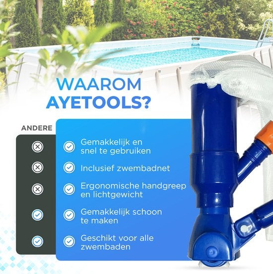 AyeTools Zwembad stofzuiger - Inclusief Schepnet - Blauw