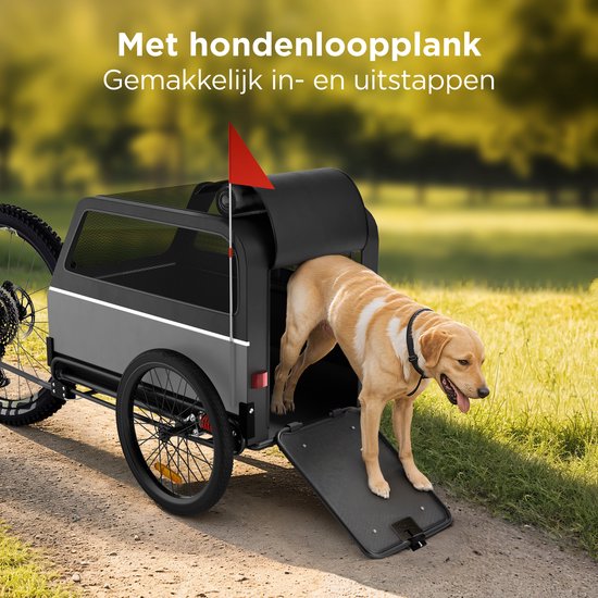 TrevoPet® Hondenfietskar XL - Opvouwbare Fietskar Hond - Hondenkar met Loopplank, Veersysteem & Weerbestendig - Geschikt voor E-Bikes - 45 kg - Grijs