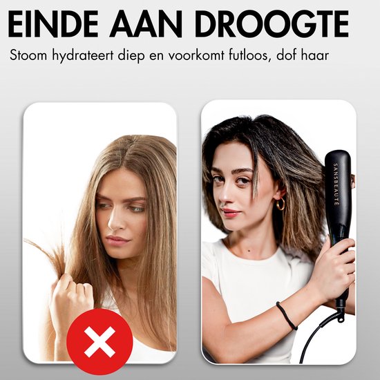 Sansbeauté® Stoomstijltang PRO - Stoom Stijltang - Professionele Stijltang 5.0 – Stoomstijltangs - Zwart