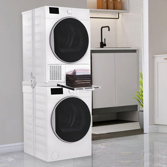 Vonia Tussenstuk Wasmachine Droger - Stapelkit Wasmachine Droger - Universeel - Verstelbaar - Uitschuifbare Handdoekhouder - Wit
