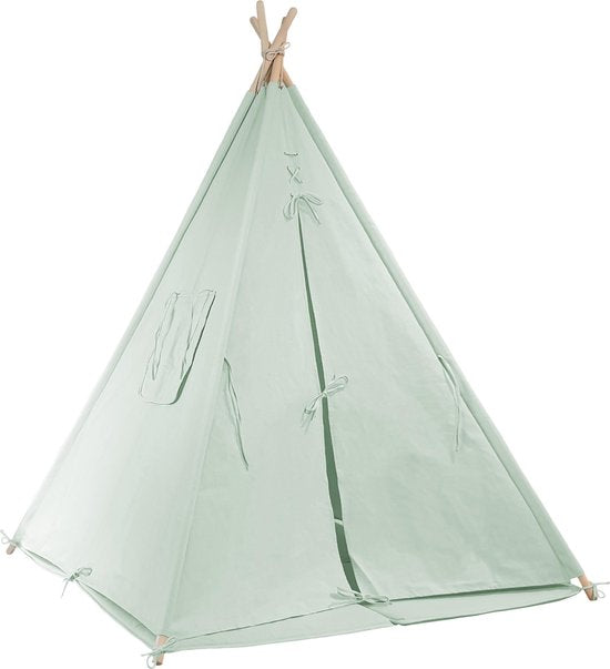 Sunny Alba Tipi Tent Pastel Groen - Wigwam Speeltent met ramen - 120x120x160cm - met Kussen kleed