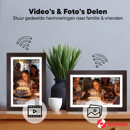 Denver Digitale Fotolijst 15.6 Inch - Hout - XL - Full HD - Frameo App - Fotokader - WiFi - 16GB - IPS Touchscreen - PFF1543DW