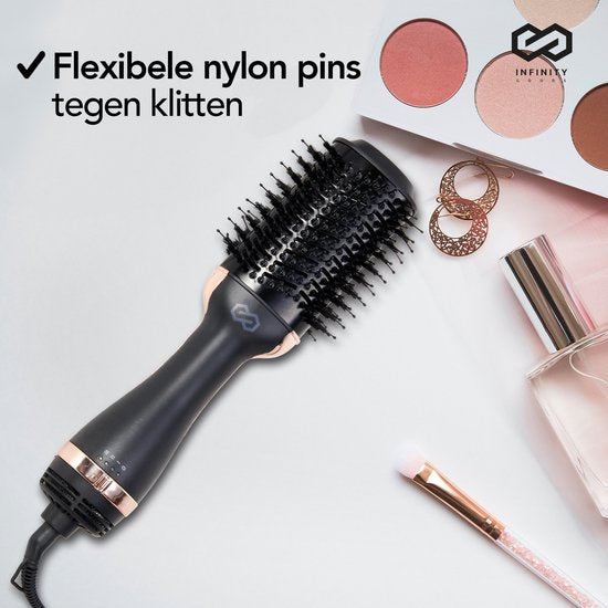 Infinity Goods 4-in-1 Föhnborstel - Keramische Magic Brush - Droog/Stijl/Krul/Volume - Kort En Lang Haar - 1200W - Zwart/Goud