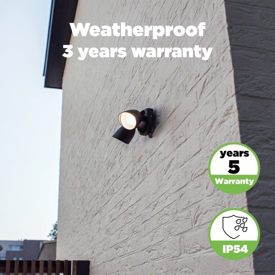 LUTEC Shrimp - LED security wandlamp voor buiten - Dag/nacht sensor - Premium aluminium - Tweekoppig - 1700Lm krachtig licht - 4000K helder wit licht - Mat zwart