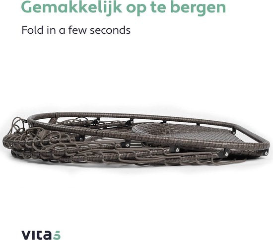 Vita5 Egg Hangstoel – Binnen en Buiten – Cocoon Stoel - met Standaard - tot 150kg – Opvouwbaar - Incl. Kussen – Donkerbruin