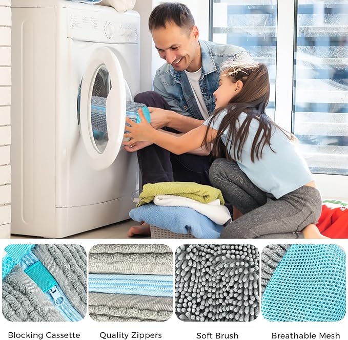 CNMTCCO - 2 stuks schoenwasmachinetas, Waszakken voor de Wasmachine met Ritssluiting, pluche schoenenwaszak,360° reiniging van de tas,multifunctionele bescherming voor sportschoenen - tennisschoenen -grijs