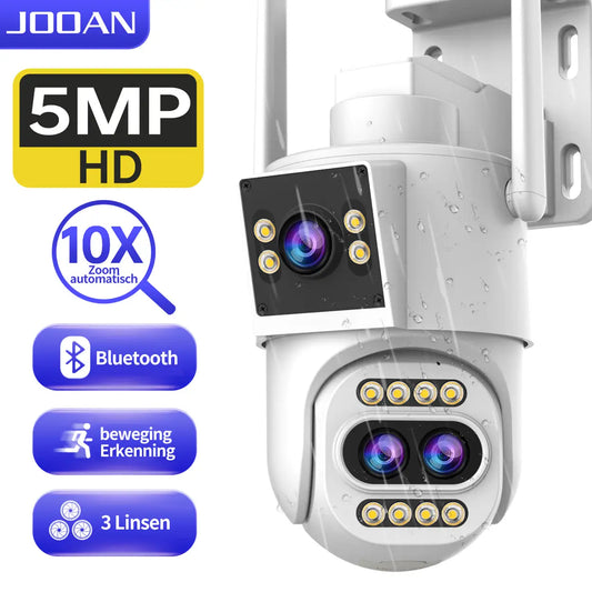 Jooan Beveiligingscamera Buiten 2K Drievoudige Lens - 10X Zoom - PTZired IP66 Waterproof Motion Alert,8-256G Card/Cloud Storage,Siren Alarm