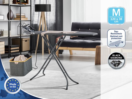Leifheit strijkplank Classic M - 120 x 38 cm strijkvlak - in hoogte verstelbaar - zwart