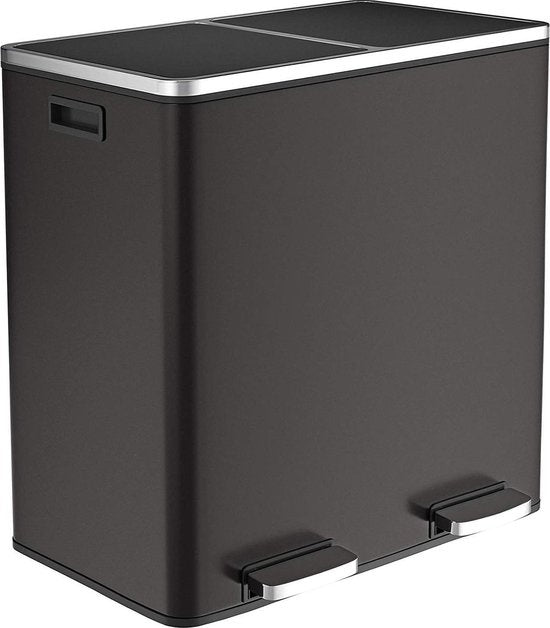 O'DADDY® Prullenbak - Afvalemmer – Duo Bin – 60L – Soft-close – 58,6 x 32 x 65 cm – 2 Binnenemmers – Inclusief 15 Afvalzakken – Elegant Zwart