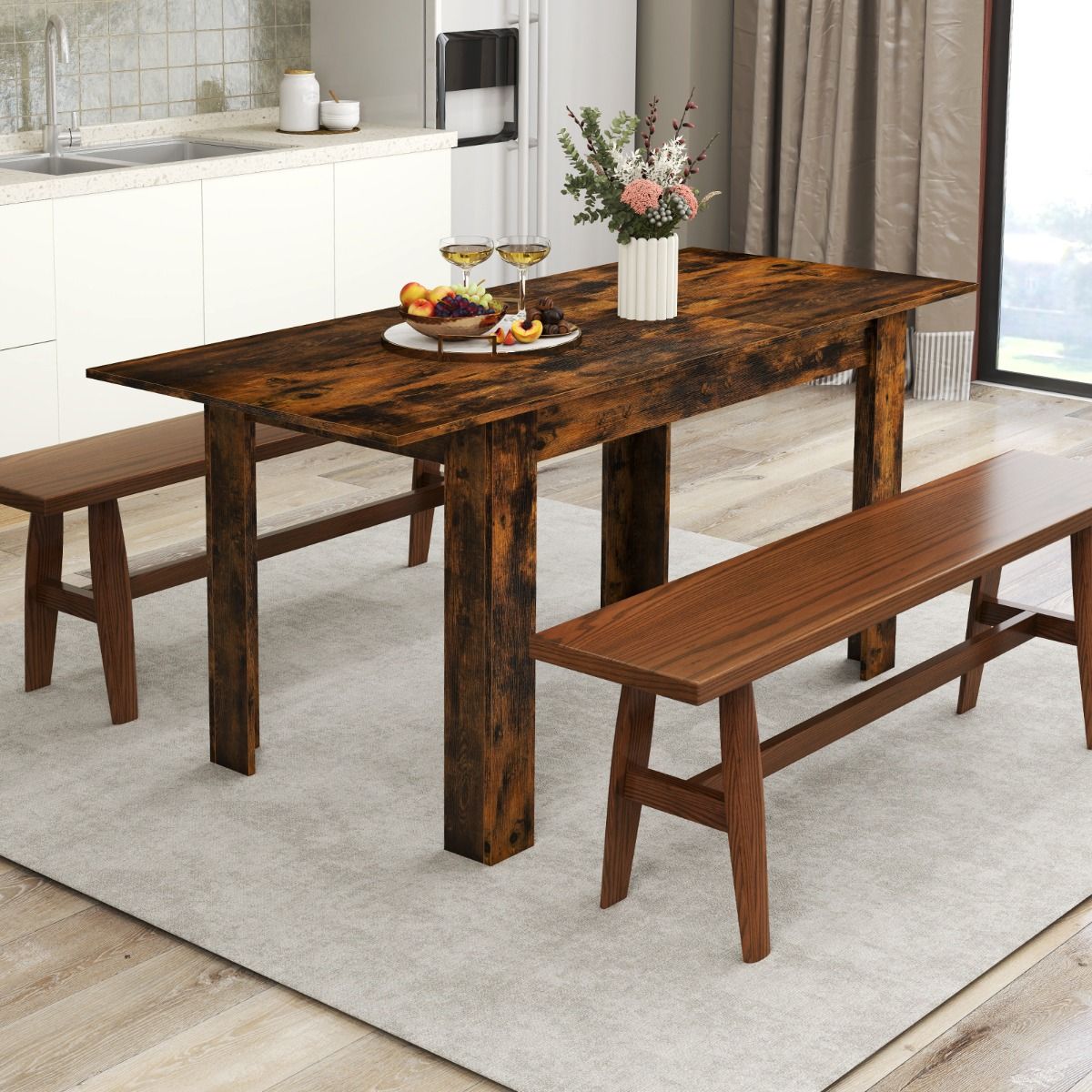 Coast Uitschuifbare Eettafel - Verstelbaar tafelblad - L-vormige poten - Koffiebruin 158 x 70 x 76 cm