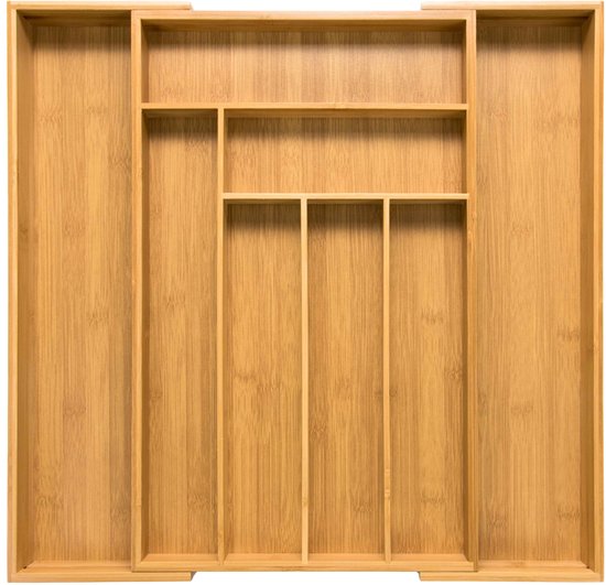 Budu Uitschuifbare Bamboe Bestekbak #50 (50 cm diep) - Bestekcassette Hout - Besteklade - 50 x 34,1 - 56 cm - 6/8 vakken