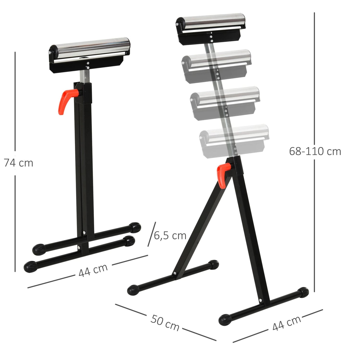 Homcom Rolbok Zaagbok met Verstelbare Rol - 44x50x68-110 cm - Zwart/Zilver