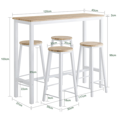 SoBuy - Bartafel met 4 Krukken - OGT22-WN -Max. 150 kg - 120 x 40 x 100 cm - Wit