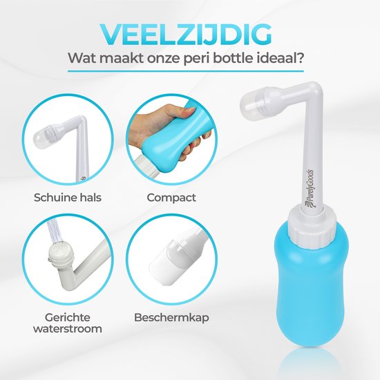 PurelyGoods® Peri-fles - Draagbare Bidet - Vaginale Douche - Perineum - Zwangerschap - Postpartum Spoelfles - 450ML - Blauw