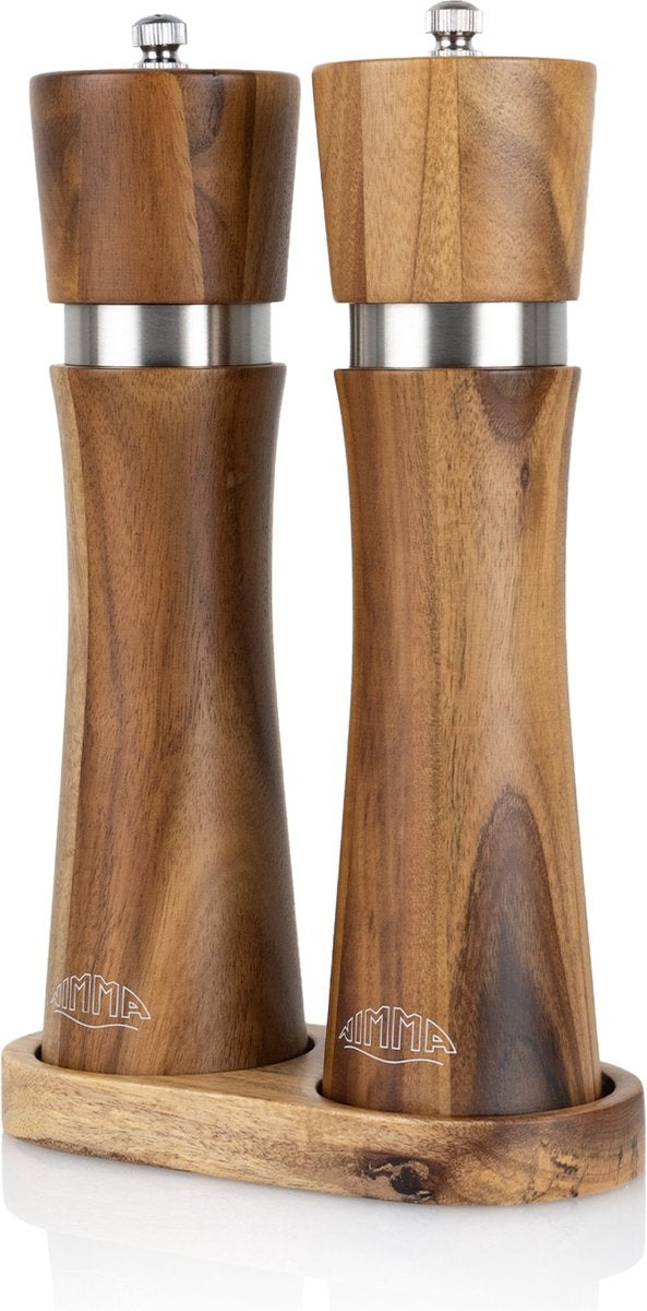 Nimma® Peper en Zoutmolen Set - Incl Navul Lepel - Verstelbare Maalgraad - Acacia Hout