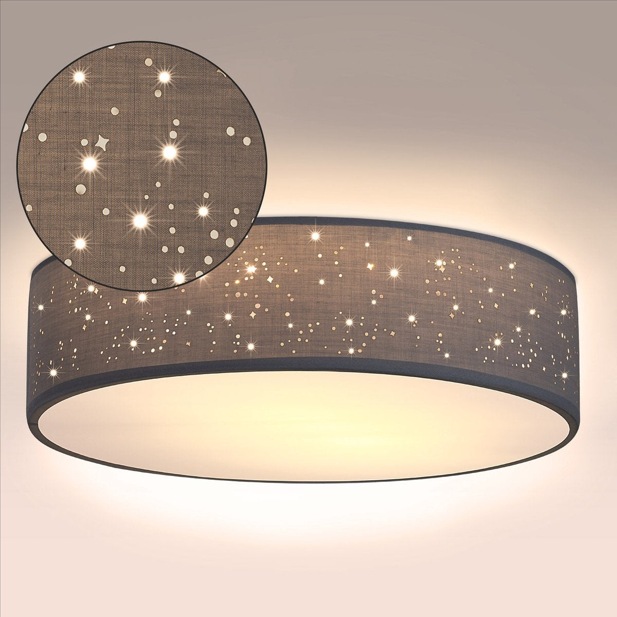 Plafondlamp – Sterrenhemel – Rond - Ø 38cm – 40 Watt - Stof -Grijs