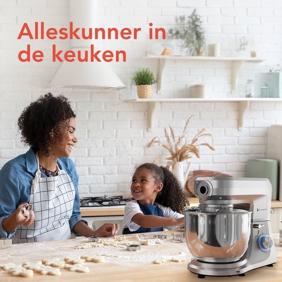KitchenBrothers Keukenmachine - Complete Set - 15 Accessoires - Keukenrobot - 6L - 1500W - Zilver
