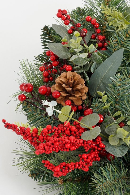 Mica Decorations Harvey Kerstkrans met Dennenappels - H11 x Ø40 cm - Rood