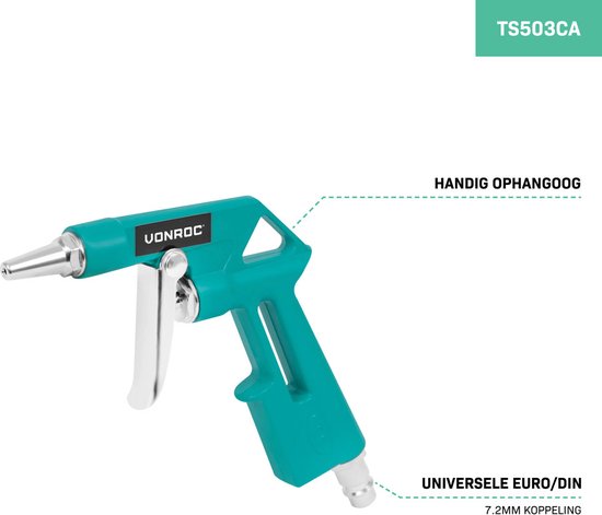 VONROC Luchtgereedschapset - 4-delig - Bandenpomp, luchtpistool, verfspuit en 5m spiraalslang - Universele EURO/DIN 7.2mm koppeling