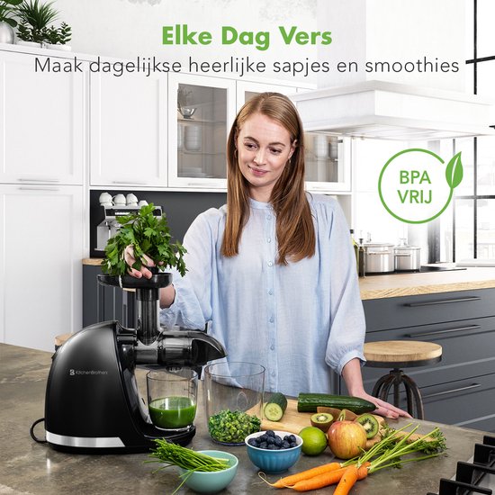 KitchenBrothers Slowjuicer - Juicer - Groenten en Fruitpers - 700ml - Met Pulpreservoir - Juice Maker - Zwart